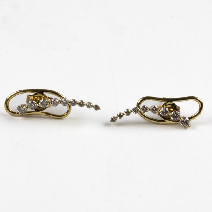 9K Yellow 0.34ct Diamond Curved Line Drop Earrings, 2cm, 1.4g.  Auction Guide: £400-£500