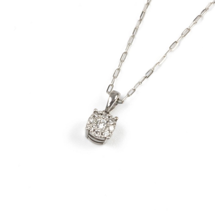 18K White 0.12ct Diamond Pendant and Chain, 45cm, 1.4g.  Auction Guide: £300-£400