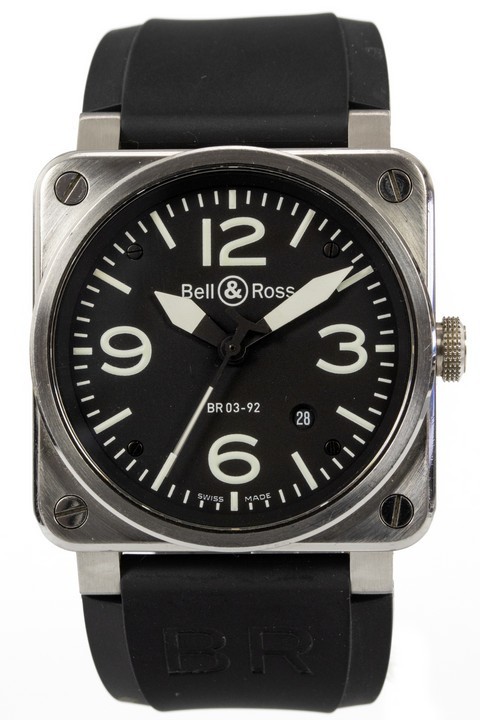 Bell & Ross Aviation/Military Spec Ref BR03-92 Automatic Watch. 40mm Stainless Steel Case with Black Dial and Rubber Strap. Age: Unknown. No box or paperwork. Brief Condition Report: Time can be set,
