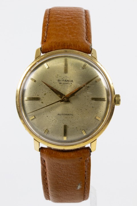 18ct Yellow Gold Rodania, Automatic Watch, 33.7g, Leather Strap.  Auction Guide: £150-£200