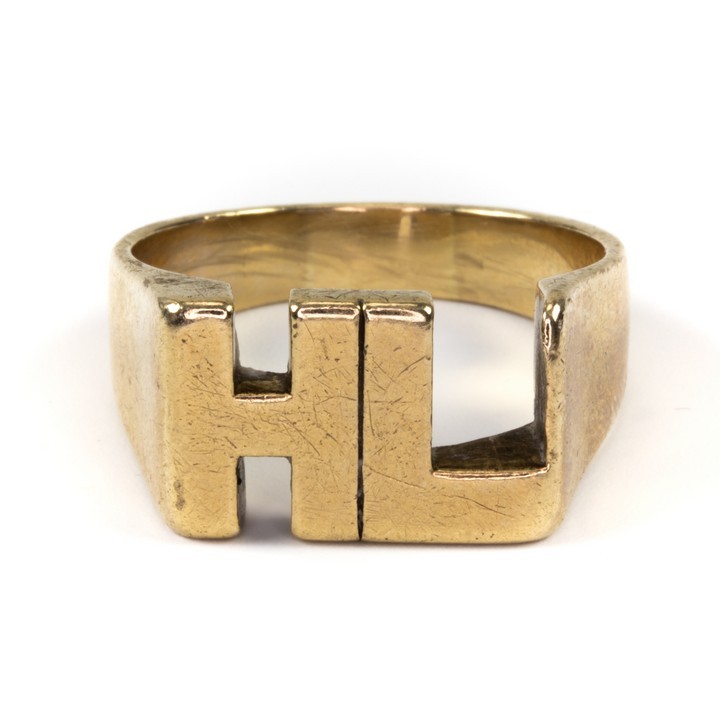 9ct Yellow Gold Initial "HL" Ring, Size X, 11g.  Auction Guide: £150-£200