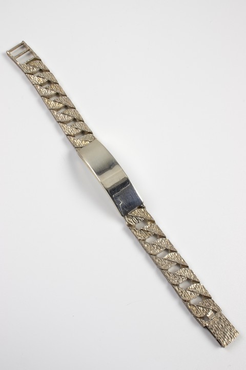 Silver Textured Square Curb ID Bracelet, 22cm, 89.3g. (VAT Only Payable on Buyers Premium)