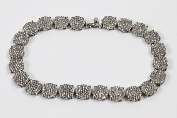 Silver Clear Stone Pavé Disc Bracelet, 22cm, 22.3g. (VAT Only Payable on Buyers Premium)