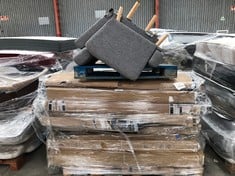 PALLET OF ASSORTED FURNITURE (WHICH MAY BE BROKEN OR INCOMPLETE) INCLUDING GREY SOFA.