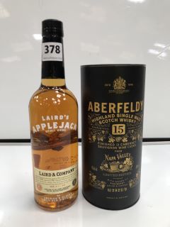 ABERFELDY HIGHLAND SINGLE MALT SCOTCH WHISKY AGED 15 YEARS FINISHED IN CABERNET SAUVIGNON WINE CASKS FROM NAPA VALLEY BATCH NO: 2922/B. 700ML ABV 43% TO INCLUDE LAIRD'S APPLEJACK SPIRIT DRINK 70CL AB