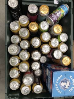 TOTE BOX OF APPROX 50 X ASSORTED NORTHERN MONK BEERS AND ALES TO INCLUDE AUNT BESSIES BOXES, BLACK FOREST GATEAU, YOU HAVE TO PAY THE CHEESE TAX, FAITH, CHOC ICEDARK & WILD AND ETERNAL JUICE (TOTE NO