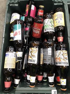 TOTE BOX OF APPROX 50 X ASSORTED ALES TO INCLUDE HOBGOBLIN, SHIPYARD, RINGWOOD, OXFORD GOLD, WAINWRIGHT, BADGER BEER AND FULLER'S LONDON PRIDE (TOTE NOT INCLUDED. PLEASE NOTE: 18+YEARS ONLY. STRICTLY