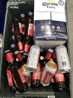 TOTE BOX OF APPROX 50 X ASSORTED LAGERS TO INCLUDE MADRI, SAN MIGUEL, CORONA AND STELLA ARTOIS (TOTE NOT INCLUDED. PLEASE NOTE: 18+YEARS ONLY. STRICTLY NO COURIER REQUESTS. COLLECTIONS MONDAY 1ST APR
