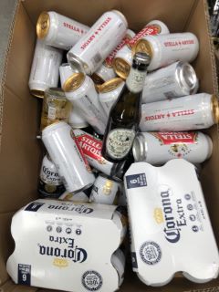 BOX OF ASSORTED LAGERS TO INCLUDE CORONA, STELLA ARTOIS AND MENABREA (PLEASE NOTE: 18+YEARS ONLY. STRICTLY NO COURIER REQUESTS. COLLECTIONS MONDAY 1ST APRIL - FRIDAY 5TH APRIL 2024 ONLY)