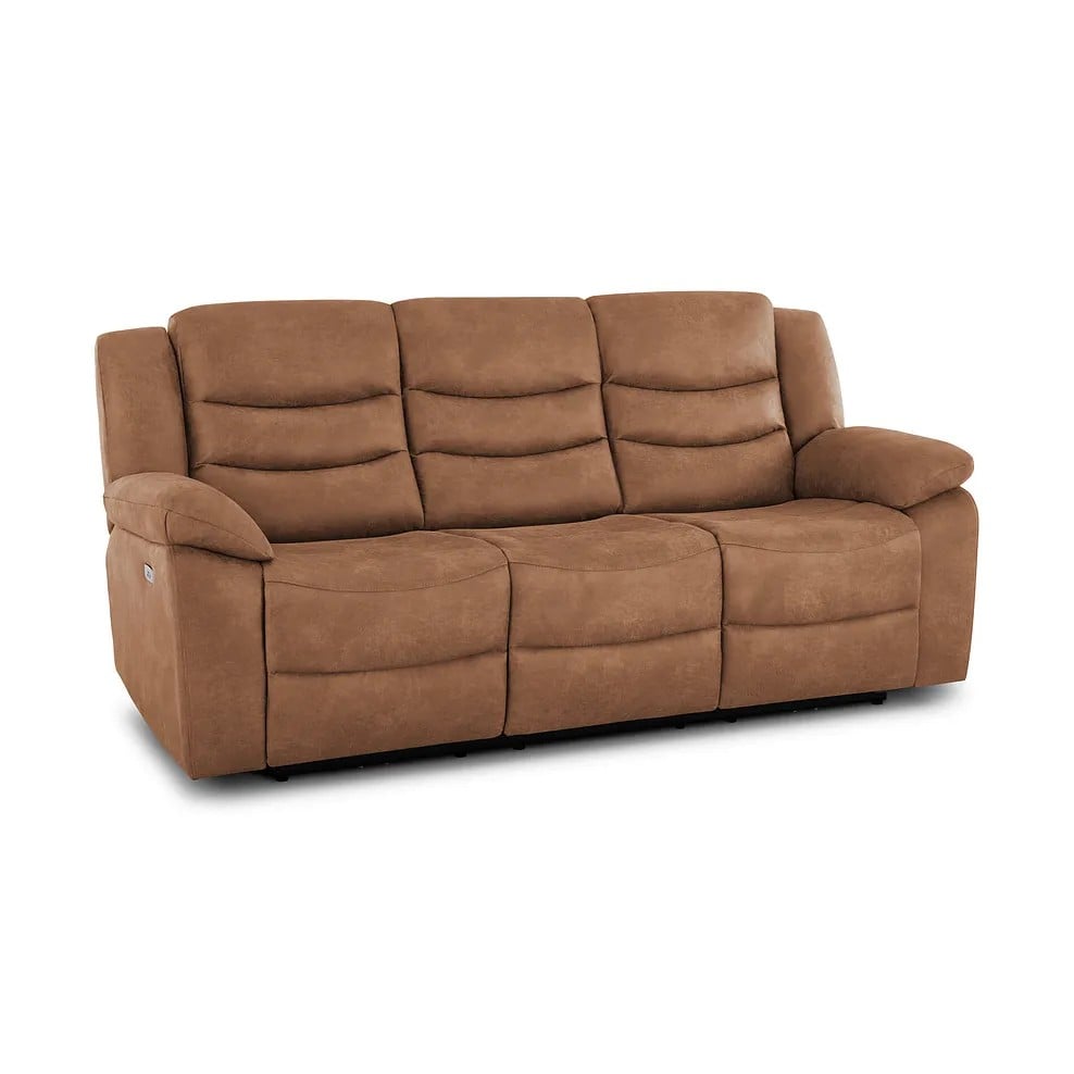 MARLOW 3 SEATER ELECTRIC RECLINER SOFA IN RANCH DARK BROWN FABRIC WITH USB PORTS RRP- £1199.99 (COLLECTION OR OPTIONAL DELIVERY)