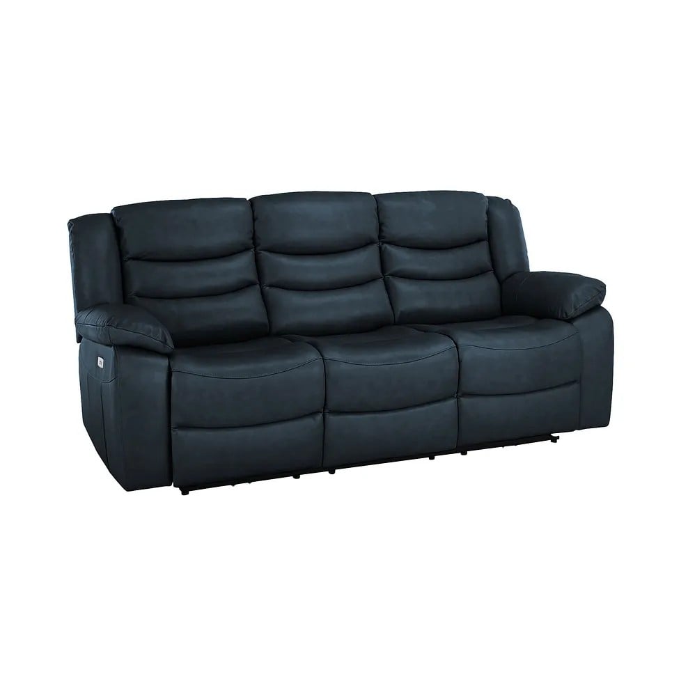 MARLOW 3 SEATER ELECTRIC RECLINER SOFA IN BLUE LEATHER WITH USB PORTS RRP- £1849.99 (COLLECTION OR OPTIONAL DELIVERY)