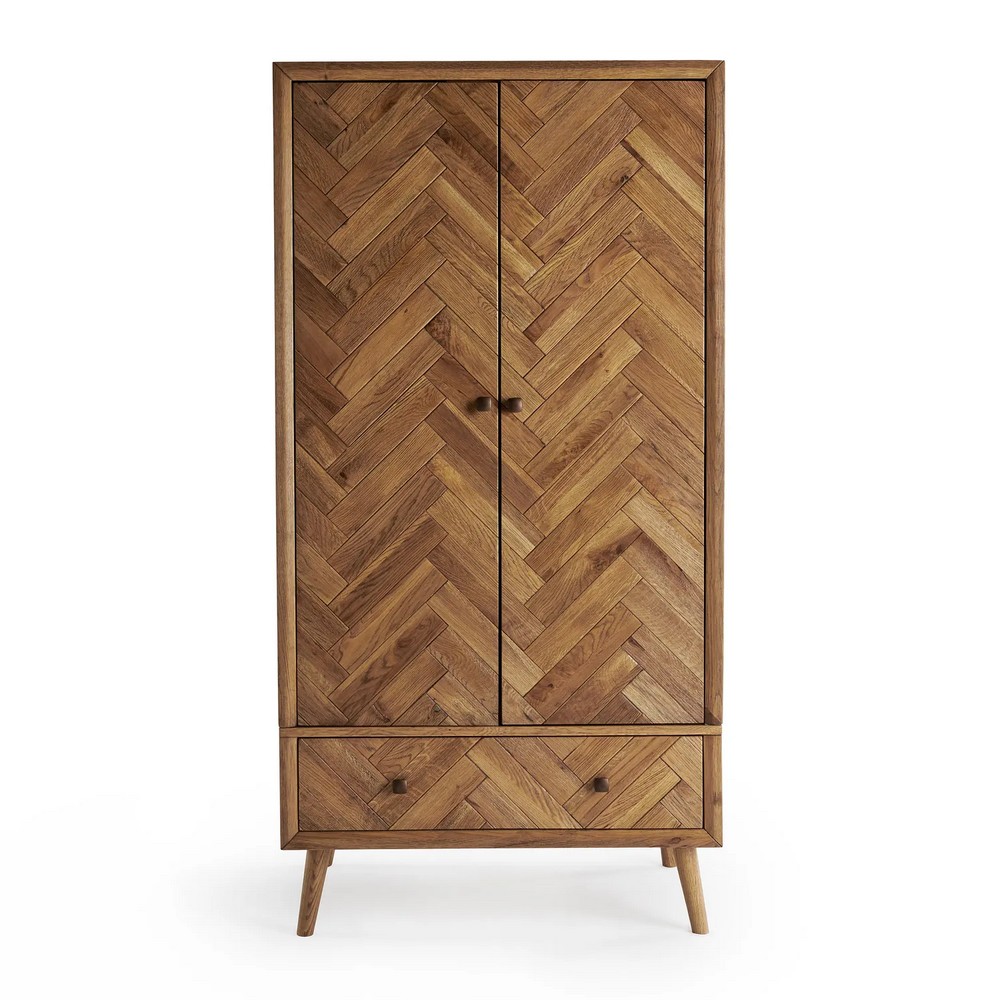 MID-CENTURY PARQUET BRUSHED AND GLAZED OAK DOUBLE WARDROBE RRP- £899.99 (COLLECTION OR OPTIONAL DELIVERY)