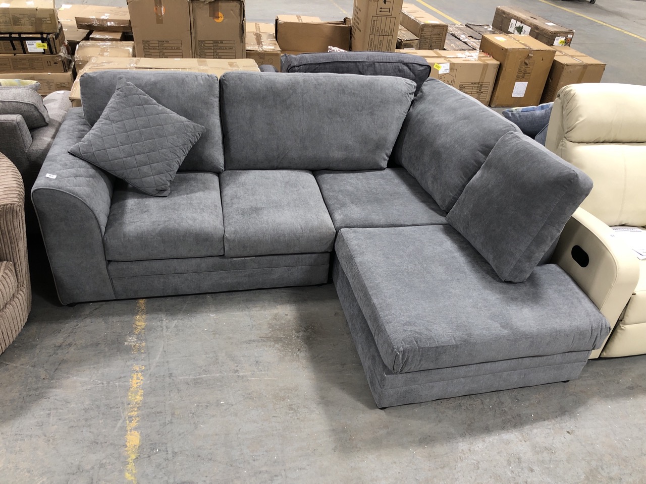QUINCY RIGHT CORNER SOFA IN GREY FABRIC RRP- £859 (COLLECTION OR OPTIONAL DELIVERY)