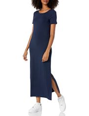 20 X ESSENTIALS WOMEN'S JERSEY STANDARD-FIT SHORT-SLEEVE CREWNECK SIDE SLIT MAXI DRESS (PREVIOUSLY DAILY RITUAL), NAVY, S (ASSORTED SIZES). (DELIVERY ONLY)