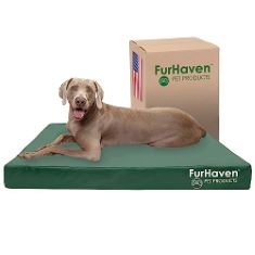 FURHAVEN WATER-RESISTANT COOLING GEL DOG BED FOR LARGE DOGS W/REMOVABLE WASHABLE COVER, FOR DOGS UP TO 125 LBS - INDOOR/OUTDOOR LOGO PRINT OXFORD POLYCANVAS MATTRESS - FOREST, JUMBO PLUS/XXL. (DELIVE