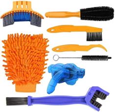 QTY OF ITEMS TO INLCUDE ASSORTED ITEMS TO INCLUDE WAIZHIUA 8PCS BIKE CLEANING TOOL SET, BICYCLE CLEAN BRUSH KIT FOR BIKE CHAIN/TIRE/SPROCKET CYCLING CORNER STAIN DIRT CLEAN, FIT FOR MOUNTAIN BIKE ROA