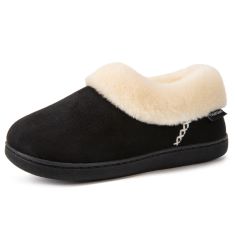17 X EVERFOAMS WOMEN'S COSY WARM SLIPPERS FLUFFY FAUX FUR MICROSUEDE MEMORY FOAM INDOOR OUTDOOR CLOSED-BACK BLACK, 7-8 UK. (DELIVERY ONLY)