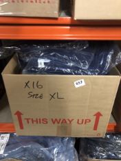 16 X BOX OF ASSORTED ITEMS TO INCLUDE FLEECE BODY WARMER IN BLUE SIZE XL. (DELIVERY ONLY)
