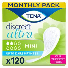 QTY OF ITEMS TO INLCUDE BOX OF ASSORTED SANITARY PRODUCTS TO INCLUDE TENA DISCREET ULTRA MINI, INDIVIDUALLY WRAPPED, WOMEN WITH LIGHT TO MEDIUM BLADDER WEAKNESS, INCONTINENCE AND UNPREDICTABLE DRIPS,