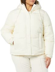 QTY OF ITEMS TO INLCUDE BOX OF X27 ASSORTED CLOTHES INCLUDING ESSENTIALS WOMEN'S WATER-REPELLENT SHERPA-LINED HOODED PUFFER JACKET (AVAILABLE IN PLUS SIZE) (PREVIOUSLY AWARE), IVORY, S, ESSENTIALS WO