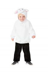 QTY OF ITEMS TO INLCUDE BOX OF ASSORTED DRESS UP TO INCLUDE TODDLER LAMB COSTUME AGE AGE 1 - 2 (T1), SMIFFYS ADULT MEN'S 1970'S SUIT COSTUME, JACKET WITH MOCK SHIRT AND WAISTCOAT AND TROUSERS, 70 DIS