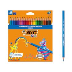 QTY OF ITEMS TO INLCUDE BOX OF APPROXIMATELY X30 STATIONARY ITEMS TO INCLUDE BIC KIDS EVOLUTION ECOLUTIONS COLOURING PENCILS, ASSORTMENT OF COLOURED PENCILS (4.3MM), 24 COUNT (PACK OF 1), EXACOMPTA -