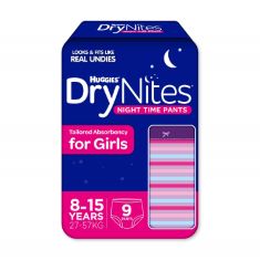 28 X HUGGIES DRYNITES GIRL 8-15YEARS 9. (DELIVERY ONLY)