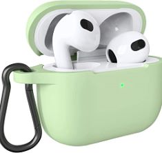 118 X BEEK CASE COVER COMPATIBLE WITH AIRPODS 3, SILICONE CASE FOR AIRPODS 3RD, SHOCK ABSORPTION PROTECTIVE CASE FOR AIRPODS 3RD GENERATION WITH KEYCHAIN,MATCHA GREEN. (DELIVERY ONLY)