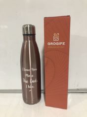 15 X GROGIFE METAL BOTTLE ROSE GOLD I LOVE YOU MORE THE END DESIGN . (DELIVERY ONLY)