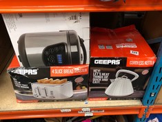 3 X ASSORTED ITEMS TO INCLUDE GEEPAS CORDLESS KETTLE IN WHITE - MODEL NO. GK38061UK-WT (DELIVERY ONLY)