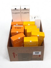 13 X ASSORTED CLARINS BEAUTY PRODUCTS TO INCLUDE SPRAY SOLAIRE LACTE 50+SPF 150ML (DELIVERY ONLY)