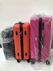 3 X ASSORTED SUITCASES TO INCLUDE LARGE PINK SPINNER SUITCASE WITH COMBI LOCK (DELIVERY ONLY)