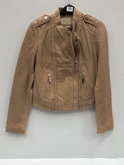 MICHAEL KORS BEIGE LEATHER JACKET - SIZE S (DELIVERY ONLY)