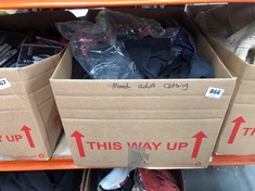 BOX OF ASSORTED ADULTS CLOTHING TO INCLUDE GILDAN WOMEN'S T-SHIRT IN BLACK SIZE S (DELIVERY ONLY)