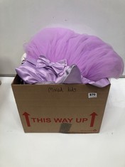 BOX OF ASSORTED CHILDREN'S CLOTHING TO INCLUDE SUNNY FASHION GIRL'S DRESS IN PURPLE SIZE 10 (DELIVERY ONLY)