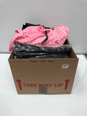 BOX OF ASSORTED ADULTS CLOTHING TO INCLUDE PUMA FERRARI STYLE MT7 PANTS IN BLACK SIZE L (DELIVERY ONLY)