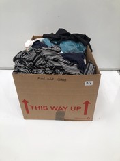 BOX OF ASSORTED ADULTS CLOTHING TO INCLUDE PAPAYA WOMEN'S DRESS IN BLACK/WHITE UK 20 (DELIVERY ONLY)