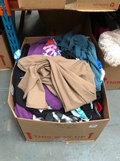 BOX OF ASSORTED ADULTS CLOTHING TO INCLUDE SOUTH BEACH WOMEN'S LEGGINGS IN LIGHT BROWN UK 12 (DELIVERY ONLY)