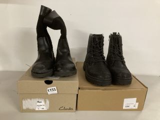 2 X ASSORTED FOOTWEAR TO INCLUDE PAIR OF CLARKS QUILTED KNEE BOOTS IN BLACK - SIZE 3
