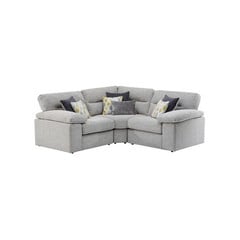 OAK FURNITURE LAND MORGAN MODULAR GROUP 1 IN SANTOS SILVER WITH GREEN AND GREY SCATTERS & BOLSTER CUSHION RRP £1299.99