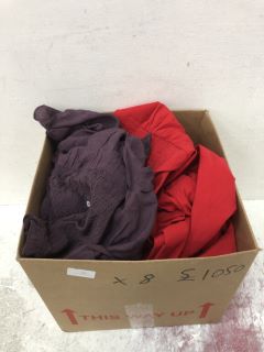 8 X CLOTHING TO INCLUDE RED DRESS SIZE UK L & LONG SLEEVE PURPLE TOP SIZE UK XS - RRP £1050