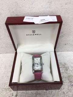 STOCKWELL WATCH WITH WHITE FACE, BLACK DIAL AND PINK LEATHER STRAP