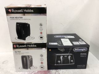 3X ITEMS TO INCLUDE RUSSELL HOBBS RETRO UPRIGHT FAN HEATER RRP-£120