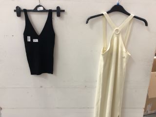 2X CLOTHING TO INCLUDE MNG BLACK RIBBED VEST TOP SIZE XS CREAN MNG LONG RIBBED HALTER NECK DRESS SIZE S RRP £125