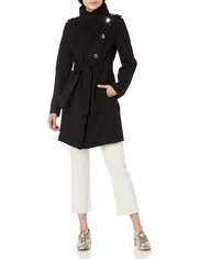 GUESS SOFTSHELL COAT WITH BELT AND HOOD WOMEN'S MID SEASON JACKET, BLACK, M - LOCATION 13A.