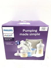 PHILIPS AVENT MANUAL BREAST PUMP STARTER SET: BPA-FREE BREAST PUMP WITH EASY ONE-HANDED EXPRESSION AND MILK BOTTLE (MODEL SCF430/16) - LOCATION 42C.