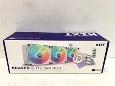NZXT KRAKEN ELITE 360 RGB - RL-KR36E-W1- AIO LIQUID COOLER FOR 360 MM PROCESSOR - 2.36" CUSTOMISABLE LCD DISPLAY WITH WIDE VIEWING ANGLE FOR GIF - 3 RGB FANS - WHITE - 22C LOCATION.