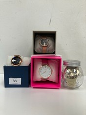 4 X WATCHES OF VARIOUS BRANDS INCLUDING OLIVIA BURTON MODEL OBW0328 (ONE OF THEM HAS A DAMAGED STRAP).