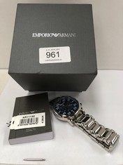 EMPORIO ARMANI MEN'S WATCH, CHRONOGRAPH MOVEMENT, 43MM SILVER PLATED STEEL CASE WITH STEEL STRAP, AR11132 LOOSE STRAP ATTACHMENT.