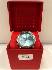 DIESEL RASP MEN'S WATCH, QUARTZ MOVEMENT, WITH SILICONE STRAP, STAINLESS STEEL OR LEATHER, BROWN AND LIGHT BLUE, 50MM.